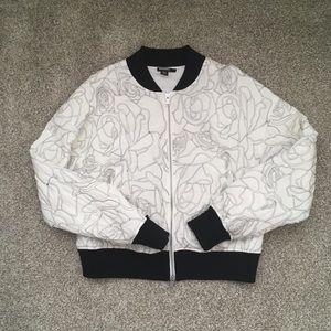 DKNY Embroidered Rose Silk Bomber Jacket